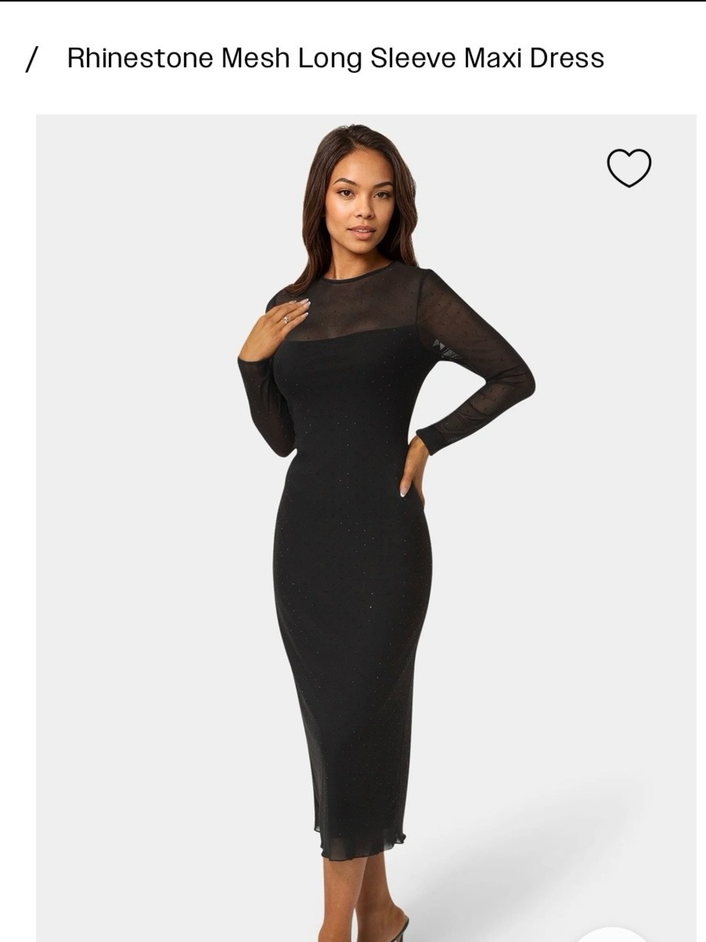 bebe Black Rhinestone Mesh Long Sleeve Maxi Dress